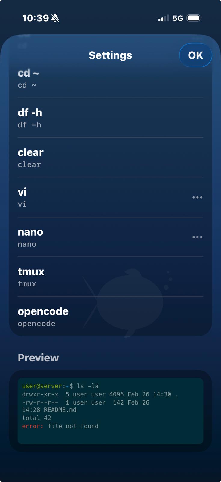 Quick commands picker